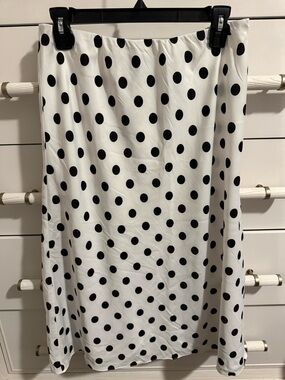 INC International Concepts White Midi Skirt with Black Polka Dots